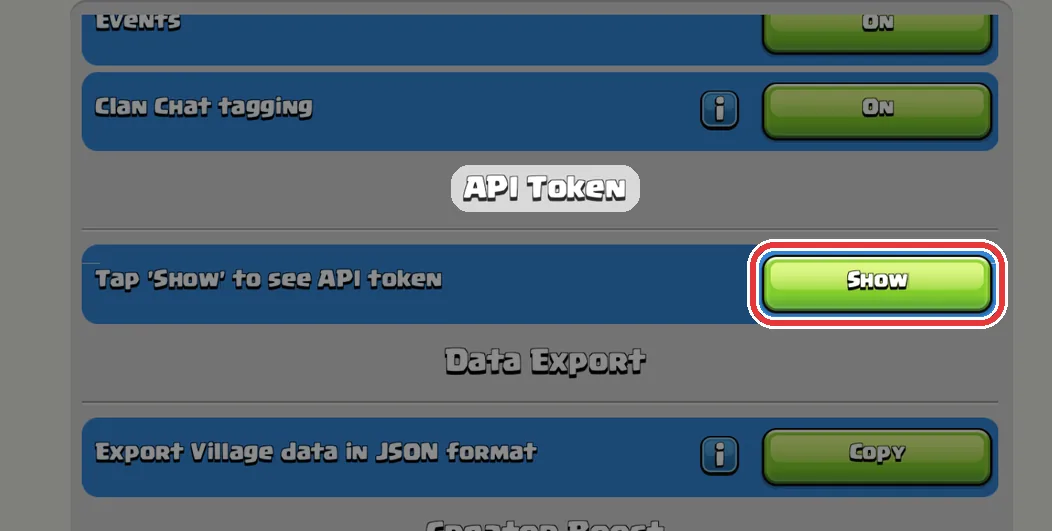 Find API Token (scroll down if needed) and tap Show. The button turns into Copy: tap it, then paste the token on BaseMelon.